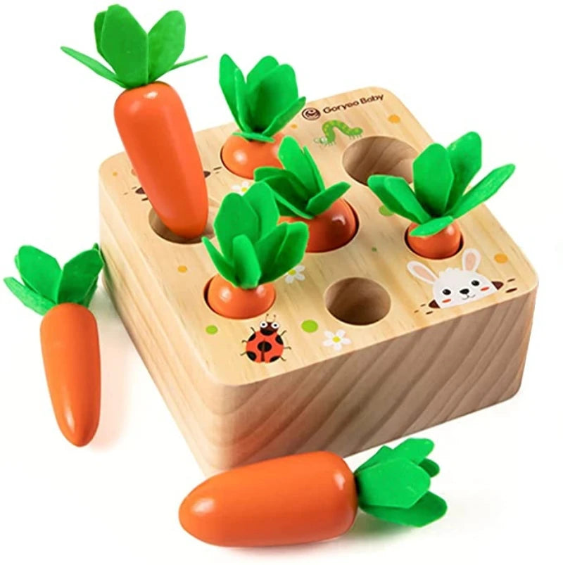 Juguete de madera Montessori 1 2 3 años - Juego de clasificación 3 en 1  para niños - Rompecabezas de madera Cosecha de zanahoria para bebés  Habilidades motoras - Juguete educativo para