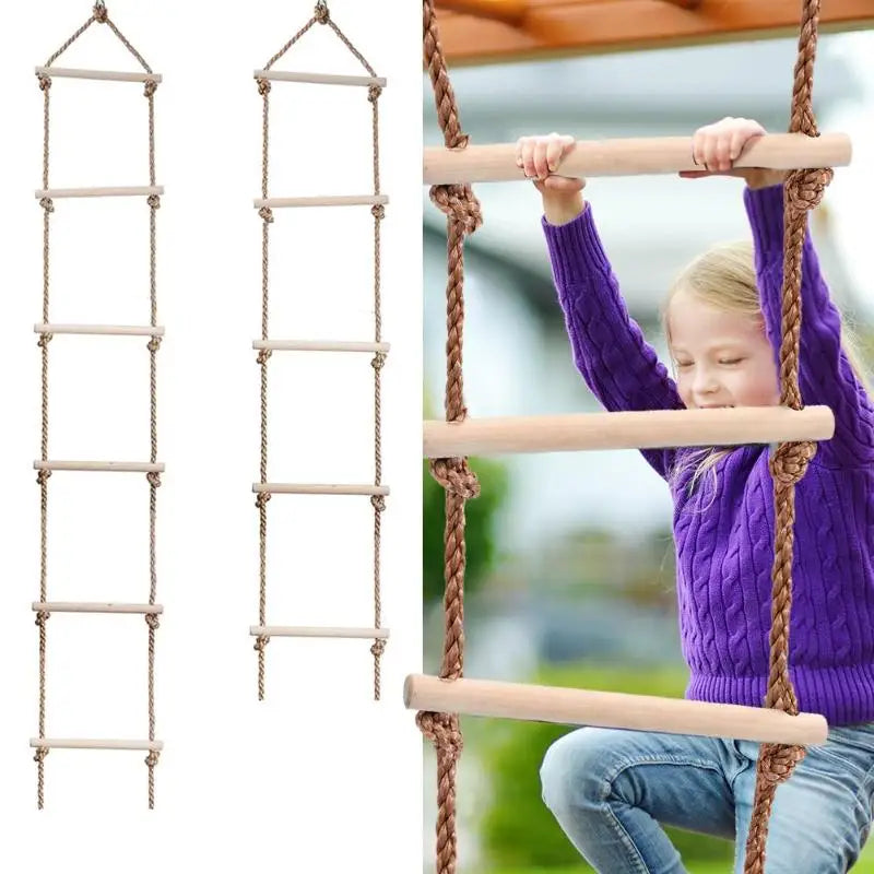 Kids Wooden Rope Ladder Climbing Toy Outdoor Training Activity Safe Sports Rotating Swing 