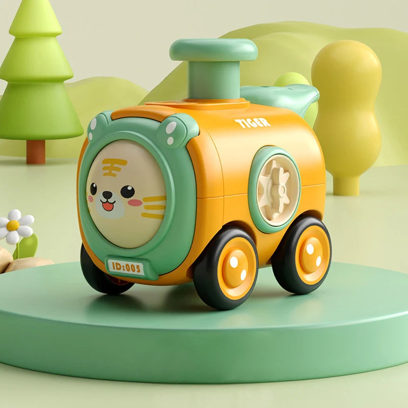 Inertia Car Toy Press Changing Face with Whistle Small Train Shock Resistant Cartoon Car Parent-Child Interaction 
