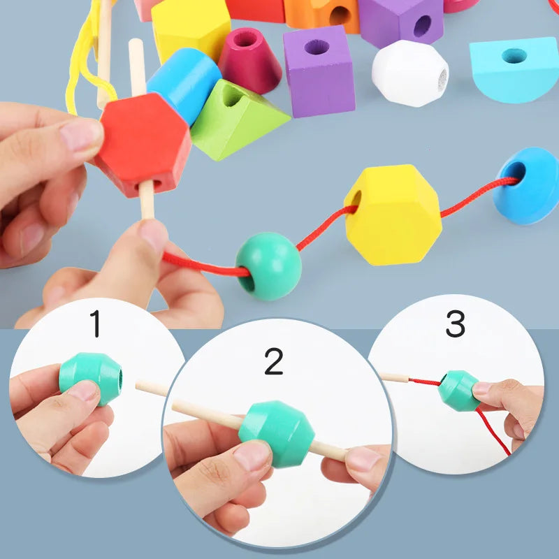 Montessori Wooden Toys Shape Color Matching Puzzle Color Cognition with Color Beads Early Educational Toys for Children Gift 