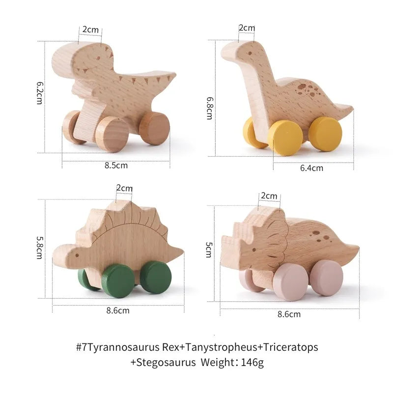 Mordedor Dinosaurio y Vehículos - Madera de Haya, Montessori Bebé