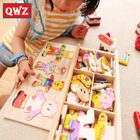 QWZ Wooden Little Bear Puzzle Early Education Game Toy for Changing Clothes Dressing Up Gift for Baby Kids 