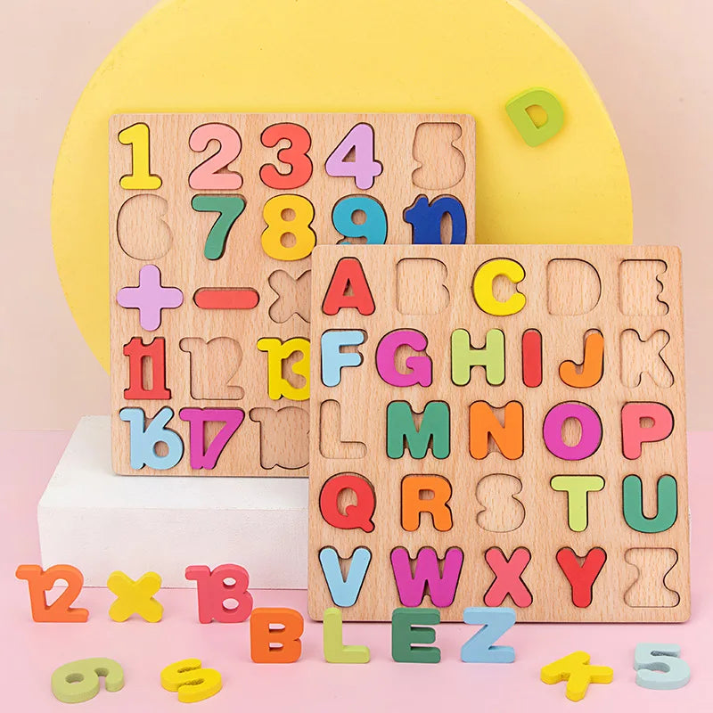 Wooden Alphabet Number Puzzles for Kids Intelligent Matching Game Educational Toys for Preschool Children 
